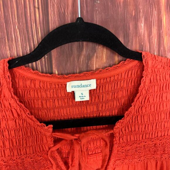 Sundance Top Womens Size Small Orange Antonia Tiered Smocked V Neck Short Sleeve - Picture 4 of 7